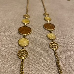 ** 𝒮𝒪ℒ𝒟 ** Vintage Long Glass Coin Charm Chain 36” Necklace